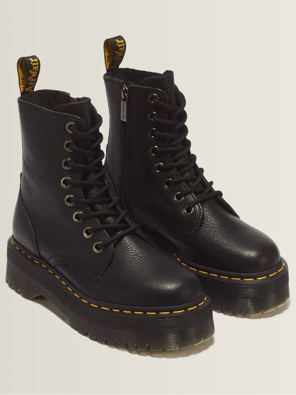 Dr. Martens “Jadon” Lace-Up Pisa Leather Platform Boots in Black: Sz 6